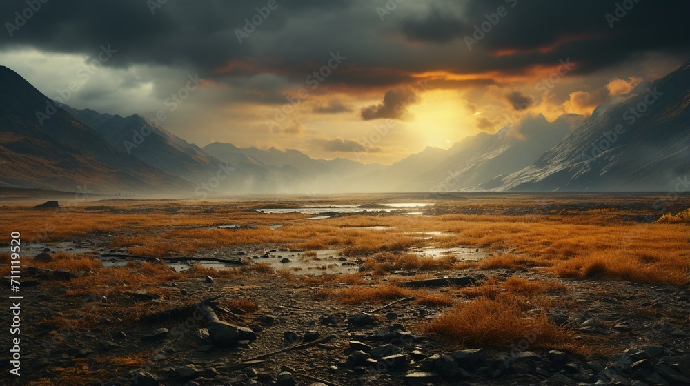 Obraz premium Tranquil Mountain Landscape with Vivid Sunset