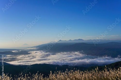 高ボッチ高原からみた富士山と雲海に覆われた諏訪湖のコラボ情景 photo