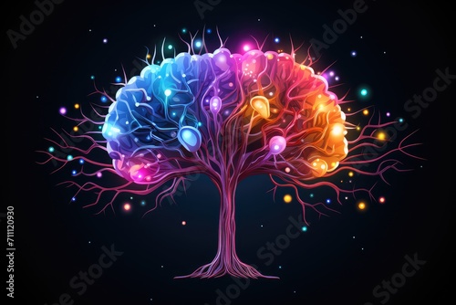 Colorful glowing vivid axon hillock, myelin sheath. Node of Ranvier and propagation of action potentials. Axon terminal collateral mechanism of axonal transport, saltatory conduction anterograde brain photo