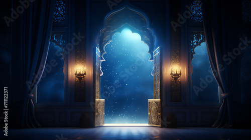 door to the mosque in the night