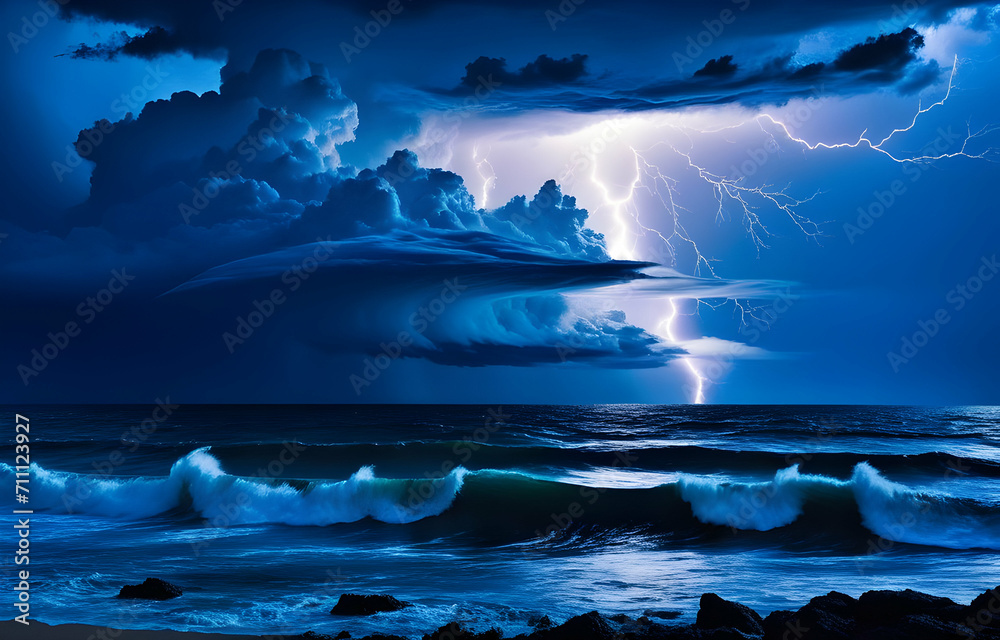 Storm at the sea in evening