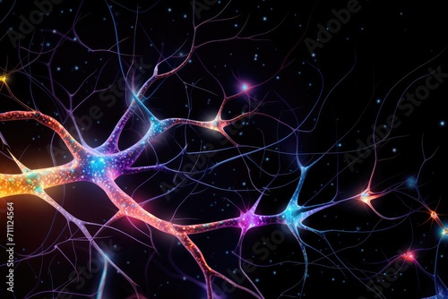 Creative colorful brain mind thinking, smart brain vibrant synaptic bursts mosaic neurons. Cerebral kaleidoscope neural pathways, psychedelic axons. vibrant mind neurotransmission colorburst cognition