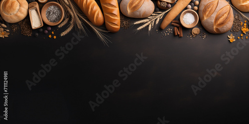 Bakery and pastry style border design with space to place text on dark background. photo