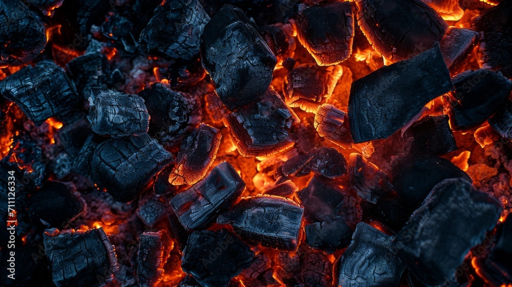 Close Up Shot of Coal and Fire, A Fiery Scene of Raw Energy - obrazy, fototapety, plakaty 
