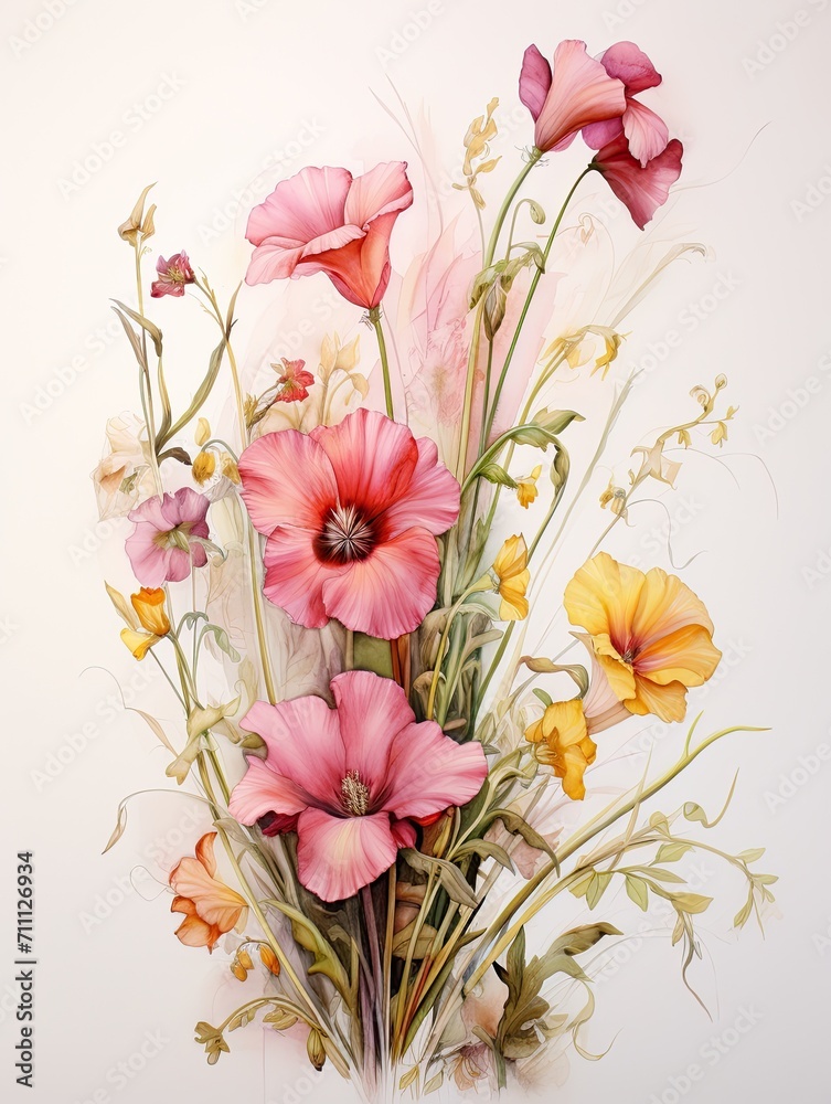 Fototapeta premium Artisanal Botanical Field Painting: Mastery of Wildflower Elegance
