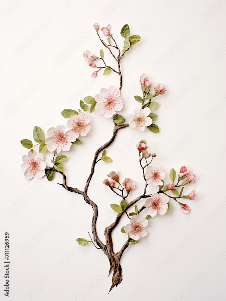 Crafted Delight: Artisanal Botanical Illustrations Display Fresh Spring Blossoms For Exquisite Wall Art