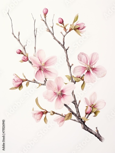 Artisanal Botanical Illustrations  Fresh Spring Blossom Studies for Exquisite Wall Art Craftsmanship