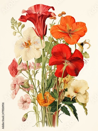 Artisanal Botanical Illustrations  Vintage Landscape Delight with Farmhouse Flair