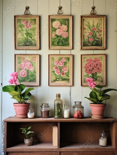 Bohemian Botanical Cottage Vintage Art Print Display: Unique Wall Hangings © Michael