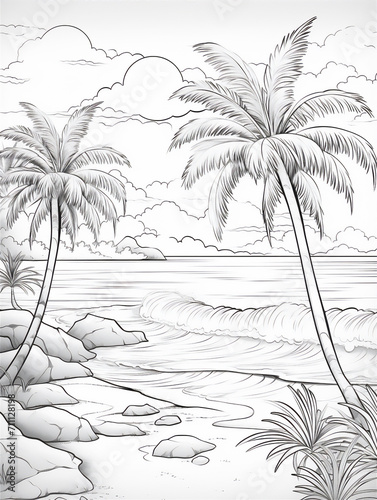 tropical island with palm trees sketch