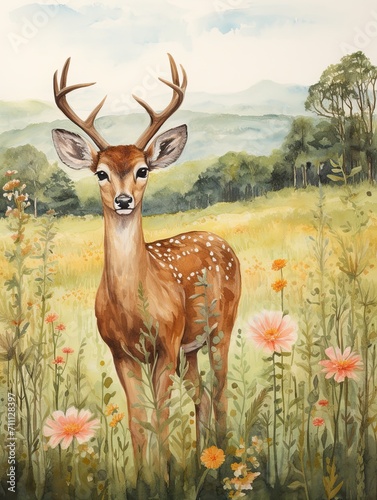 Captivating Charm: Farmhouse Art Showcasing Bohemian Meadow Illustrations