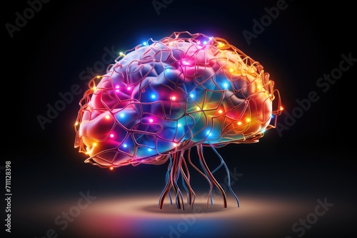 Motley brain creativity, insight, mind axon flow state. Ideation, problem-solving, originality in creative process. Creative thinking, associative thinking, brain networks, Default Mode Network (DMN) photo