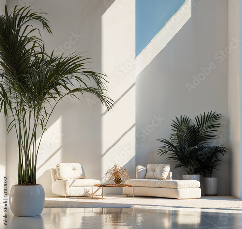 Stunning minimalist modern interior, Californian style, with indoor plants