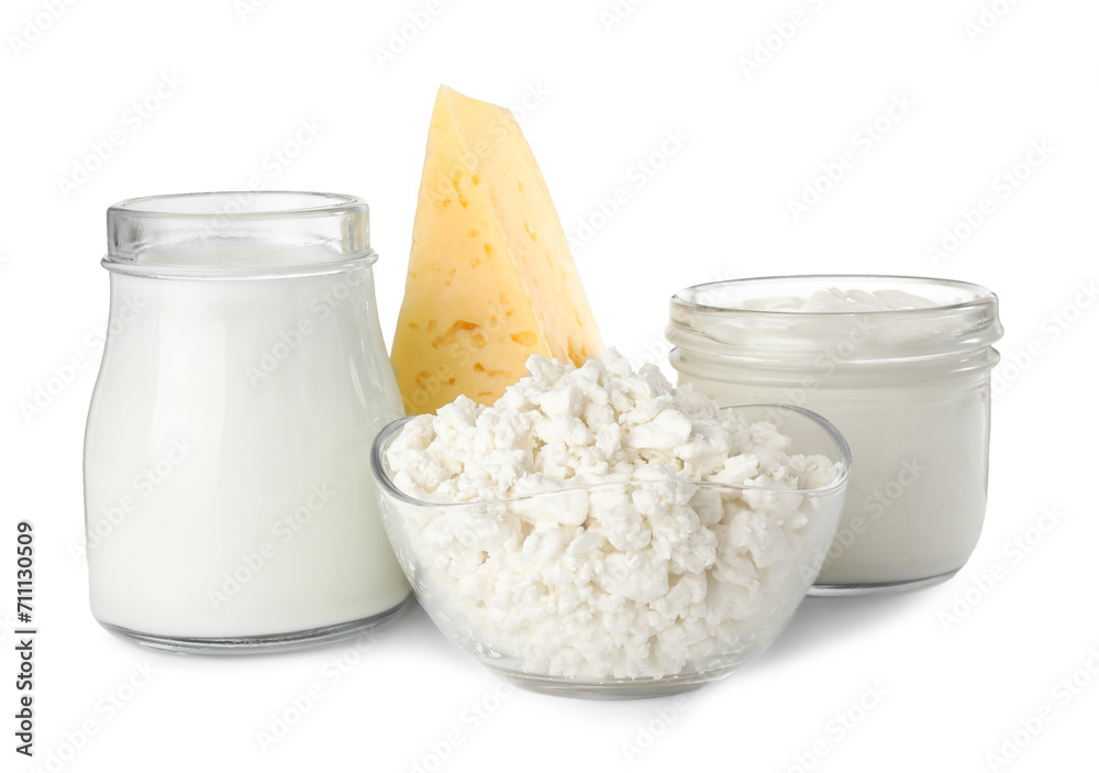 Different lactose free products isolated on white Different lactose free products isolated on white
