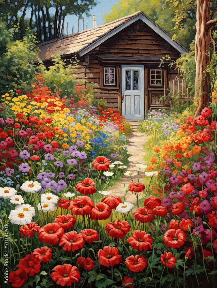 Classic Cottage Garden Art: Blooming Flowerbeds in Timeless Wall Art
