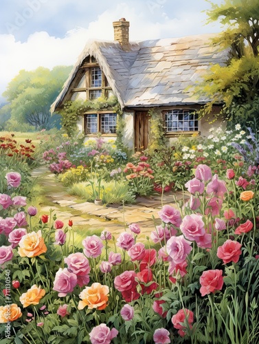 Classic Cottage Garden Art: Serenity and Charm in Countryside Wall Art