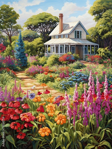 Classic Cottage Garden Art: Farmhouse Spirit & Vibrant Garden Blossoms