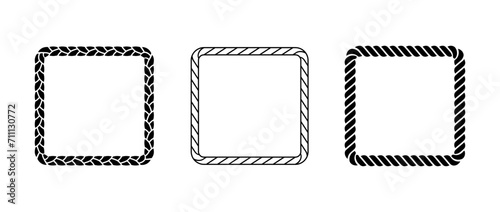 Set of rope frames. Squared cord border collection. Rectangular rope loop pack. Chain, braid or plait border bundle. Square design elements for decor, banner, poster, booklet. Vector decoration frames