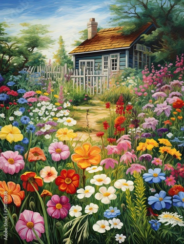 Wildflower Charm: Classic Cottage Garden Art with Elegance