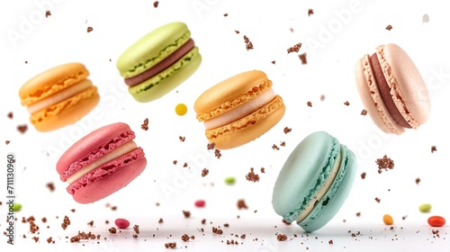 Wallpaper Mural Sweet macaroons macarons with crumbs falling flying isolated on white background. Torontodigital.ca