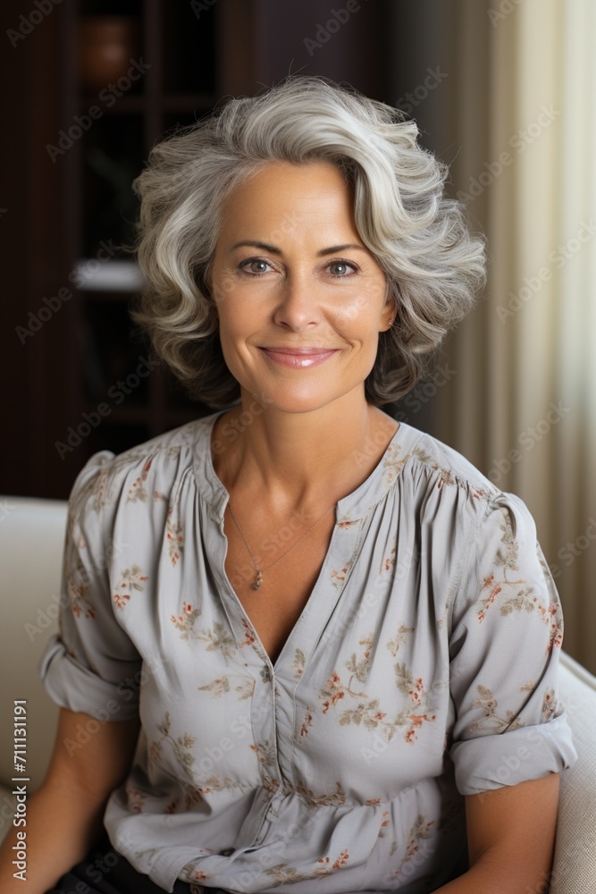 Portrait of a smiling middle-aged woman with grey hair Portrait of a smiling middle-aged woman with grey hair