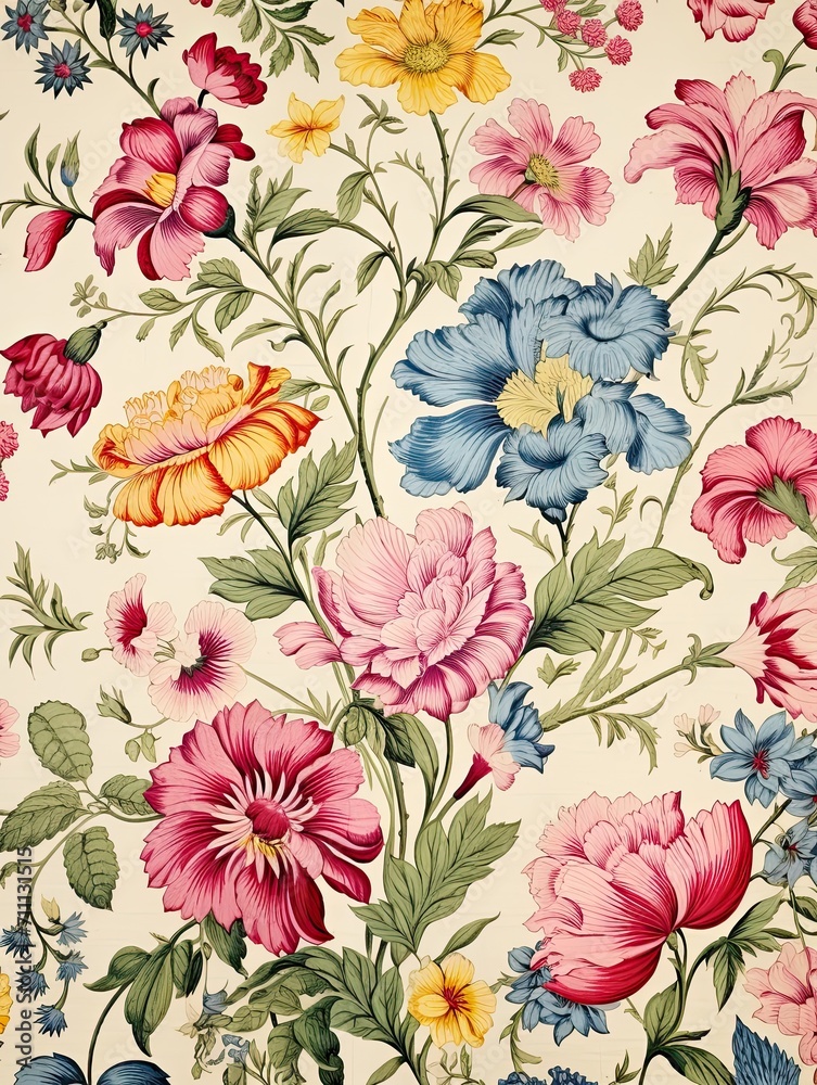 Classic Floral Stitch Art: Vintage Art Print with Exquisite Floral Stitch Design