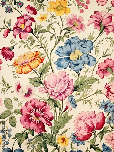 Classic Floral Stitch Art: Vintage Art Print with Exquisite Floral Stitch Design
