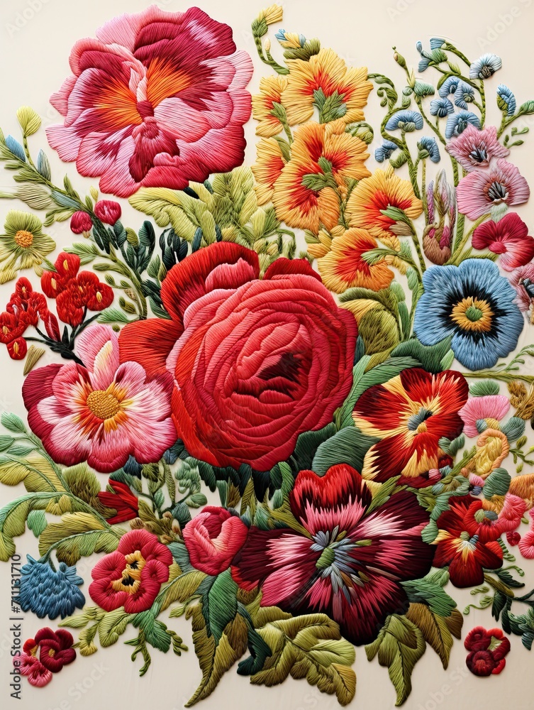 Classic Floral Stitch Art: Vintage Painting-inspired Embroidery Designs