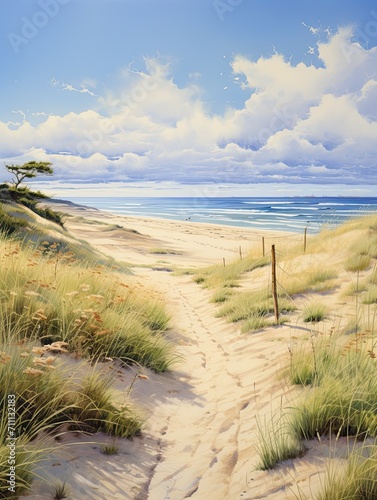 Serene Moments  Coastal Dune Artistry - Field Painting by the Seaside