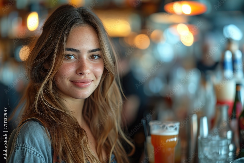 A beautiful bartender girl serves different cocktails at the bar. The concept of rest and weekends