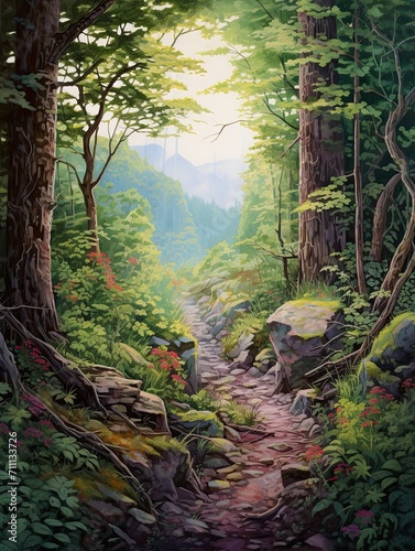 Dreamy Mountain Pass Paintings: Hidden Trails Cottage Wall Art