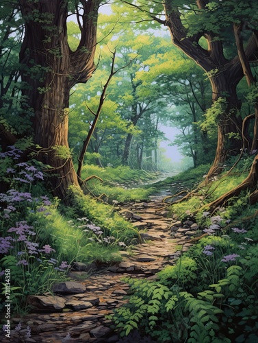 Enchanted Forest Pathways  Vintage Landscape Art of Nature s Serene Woodland Trails