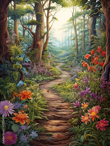Enchanted Forest Pathways - Vintage Landscape Artistry: Mystical Wildflower Trails © Michael