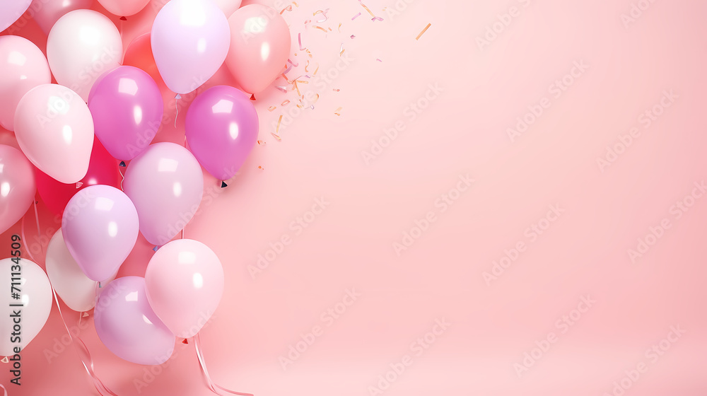 Birthday background with balloons and confetti for birthday card or invitation design