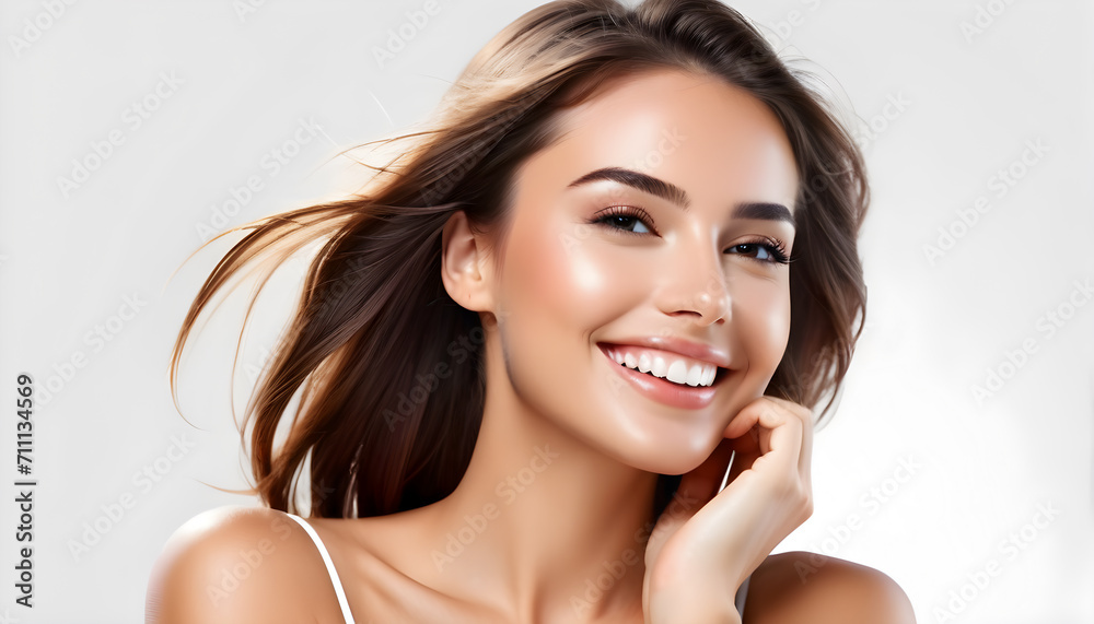 Smiling happy female young girl closeup on a white background
Smiling happy female young girl closeup on a white background