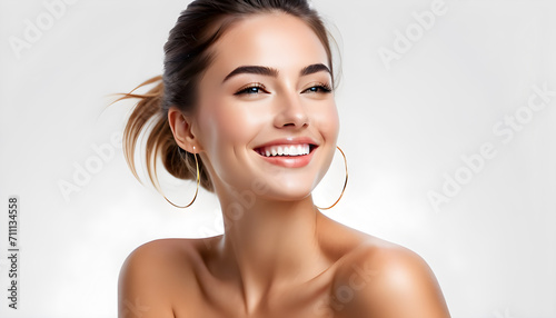 Smiling happy female young girl  closeup  on a white background

