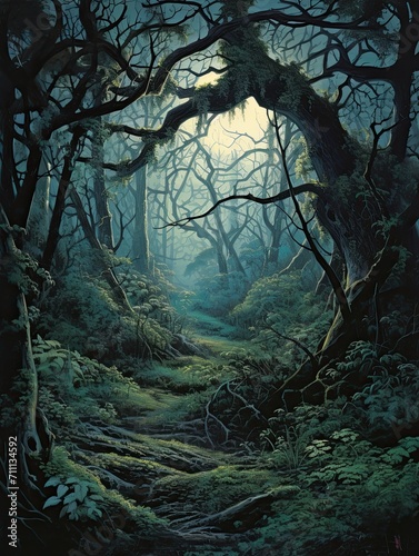 Whispers of Enchantment  Vintage Moonlit Forest Scenes