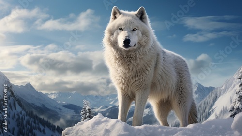Majestic White Wolf in the Antarctic Wilderness - AI-Generative