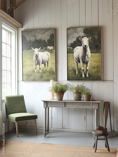 Barnyard Elegance: Vintage Farmhouse Animal Portraits in Serene Pastures