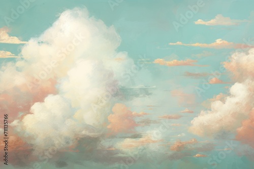 Fototapeta Naklejka Na Ścianę i Meble -  Abstract cloudscape painting in pastel red and blue tones, artistic