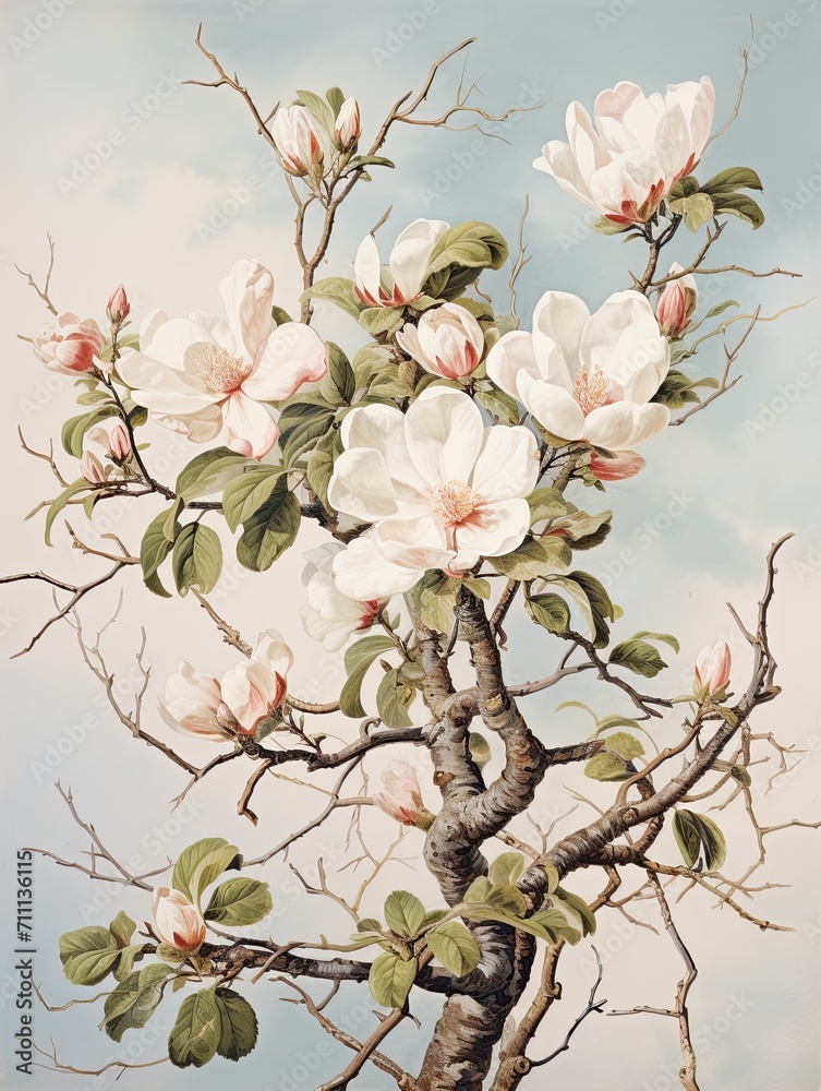 Fresh Spring Blossom Prints: Vintage Painting of Spring Blooms, Art Print Celebrating Nature