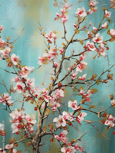 Fresh Spring Blossom Prints: Vintage Field Painting Wall Art for Home Decor with Spring Blooms