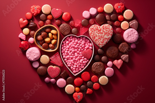 Selected chocolates for Valentine's Day arranged, sweets