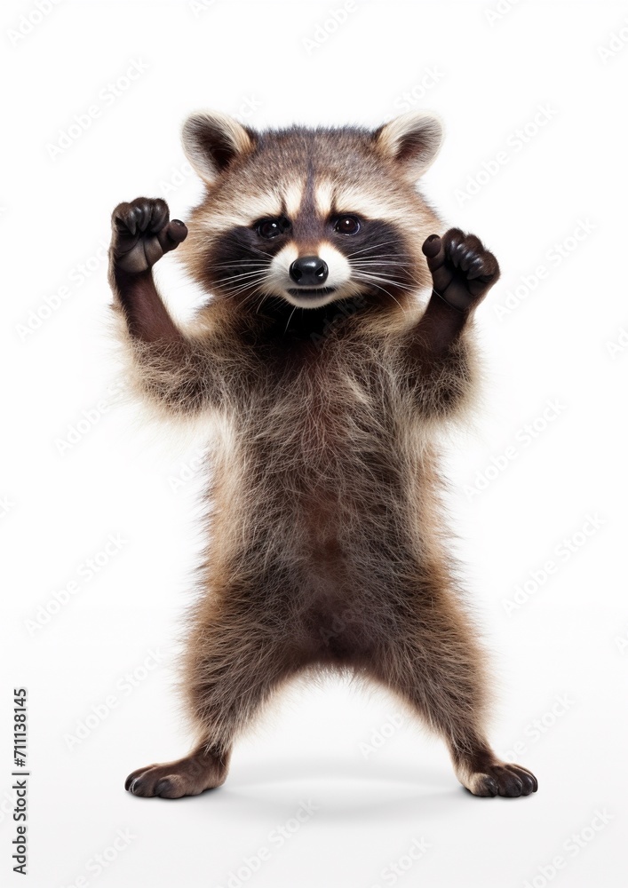 Funny raccoon standing on his hind legs