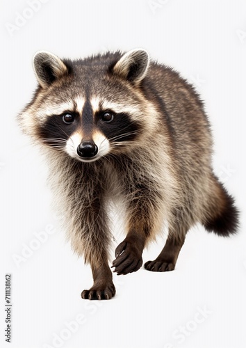 Young Raccoon standing in front and facing, Looking at the camera isolated on white © BackgroundHolic