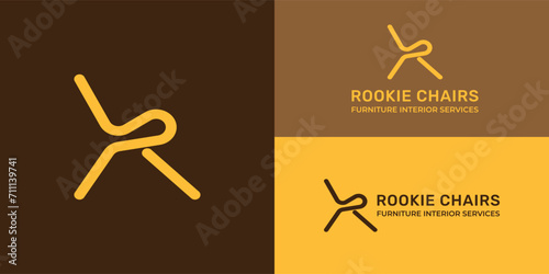 The furniture logo design was inspired by the abstract yellow letter R in the form of a chair with multiple background colors. The logo is also suitable for interior service logo design inspiration
