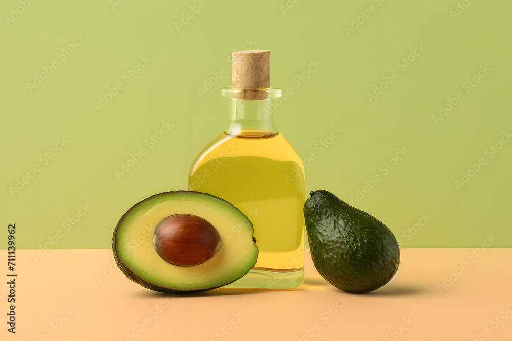 Avocado oil on table close-up. Neural network AI generated art Avocado oil on table close-up. Neural network AI generated art