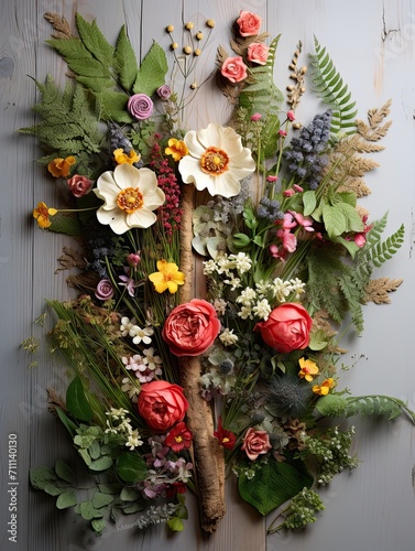Handcrafted Woodland Artistry: Vintage Field Blooms Forest Wall Art