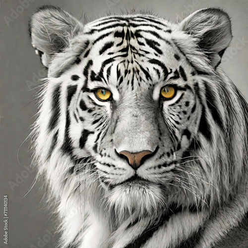 A majestic albino tiger, unique beauty of nature in its white fur and piercing eyes.