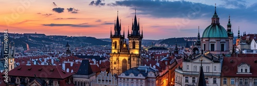Stampa su tela Aerial view of beautiful historical buildings of Prague city in Czech Republic in Europe